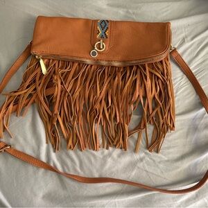 Charming Charlie Brown Fringe Crossbody Bag